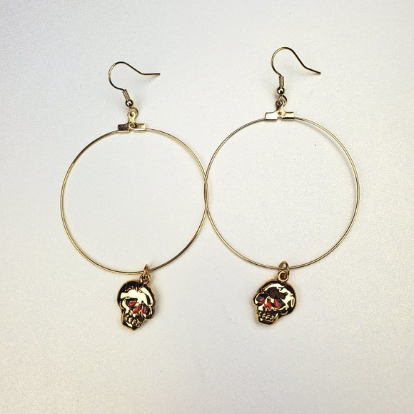 ED HARDY VINTAGE Style Earrings /Skull Hoop Earring In Base Metal - Picture 2 of 5